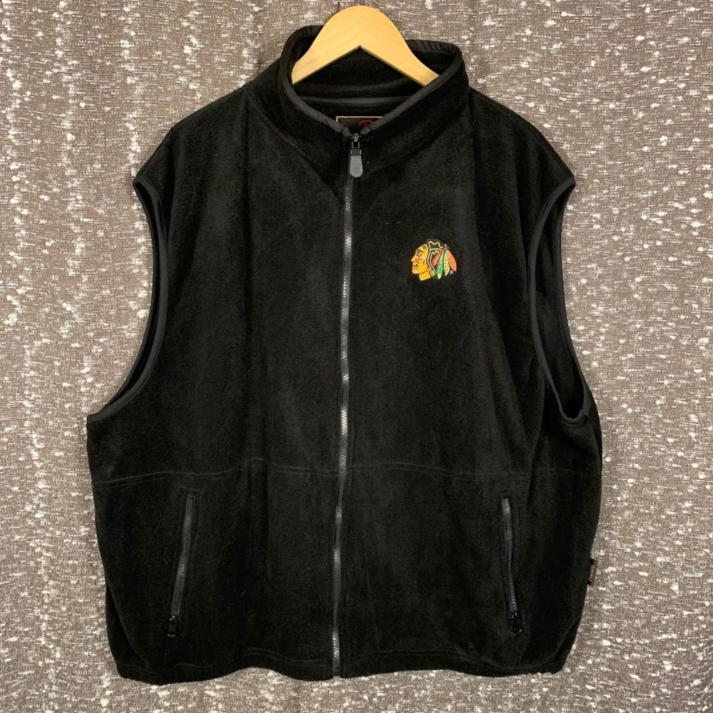 Baru Sports Chicago Blackhawks NHL Fleece Vest Black Full Zip Men's 3XL